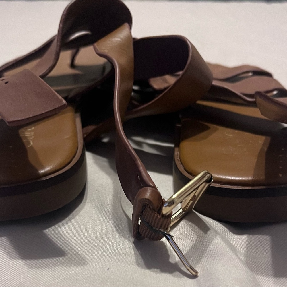 Franco Sarto Brown Leather Strappy Slingback Sandals - Picture 5 of 6